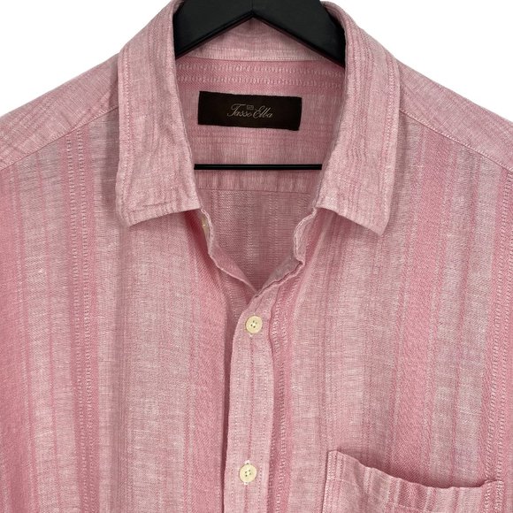 TASSO ELBA Pink Textured Stripe Linen Button Up Long Sleeve Shirt Size L - Picture 7 of 16